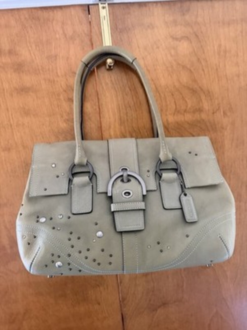 Vintage Y2K Coach 8A31 Soho Bijou Studded Buckle Bag Grey Sage Leather